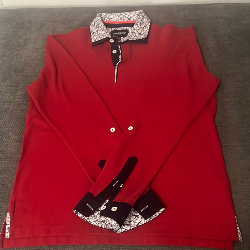 Red Long Sleeve Polo Shirt by MACEOO